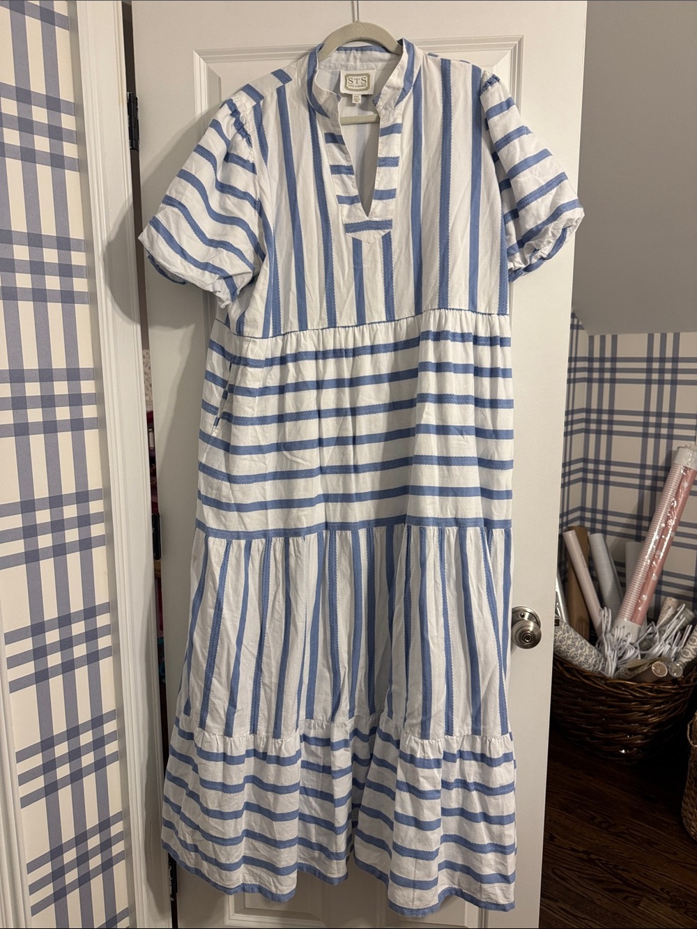 Sail to Sable Blue & White Striped Tiered Maxi Dress